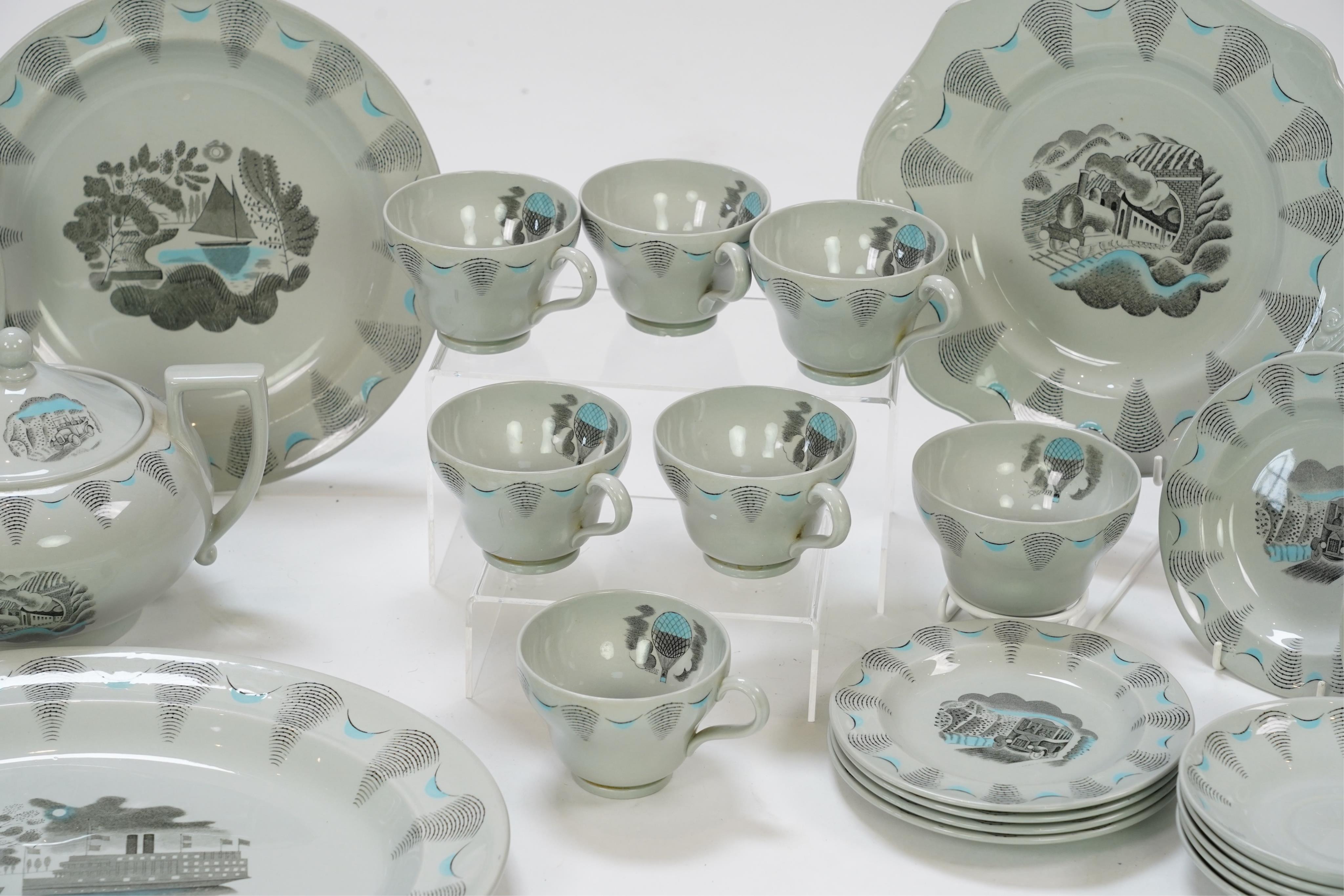 Eric Ravilious (1903-1942) for Wedgwood: A 'Travel' pattern part tea and dinner service